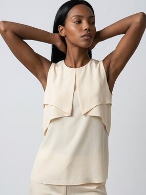 Zara Beige Tiered Chiffon Blouse